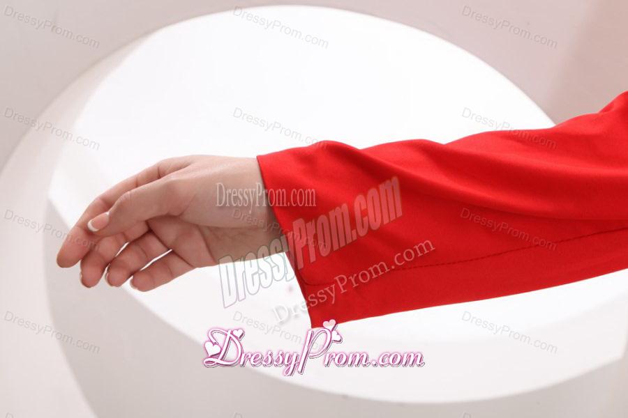 Wine Red Scoop Long Sleeves Knee-length Prom Dress
