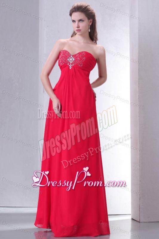 Beaded Decorate Brust Sweetheart Empire Chiffon Prom Dress in Red