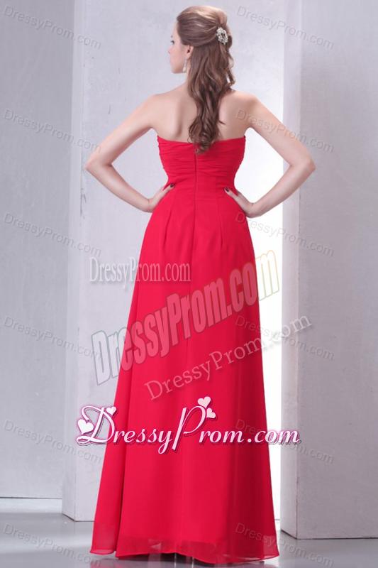 Beaded Decorate Brust Sweetheart Empire Chiffon Prom Dress in Red