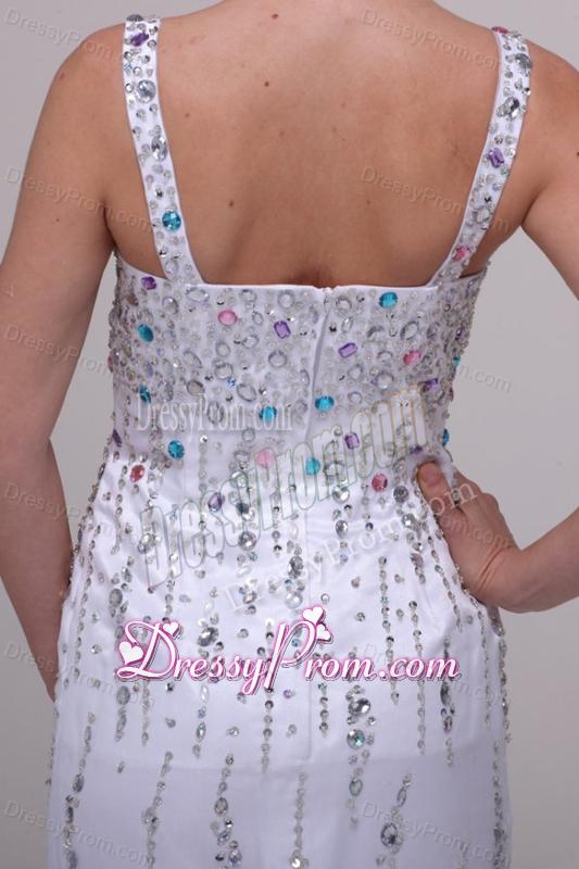 Beaded Straps Prom Dress with Column Brush Train
