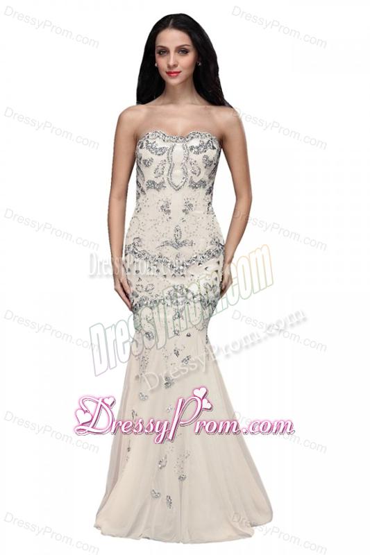 Beaed and Sequined Sweetheart Mermaid Prom Dress with Brush Train