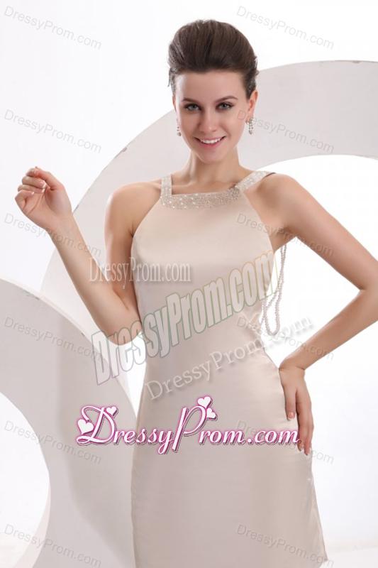 Champagne Column Straps Backless Prom Dress with Beading