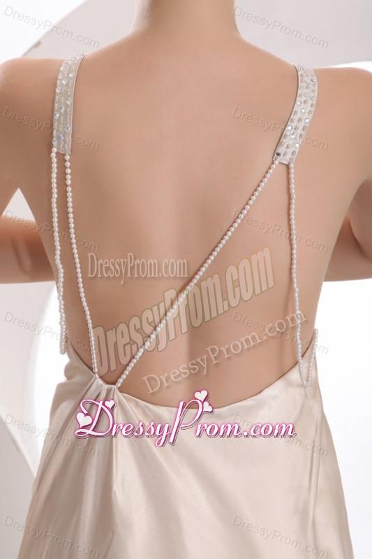 Champagne Column Straps Backless Prom Dress with Beading