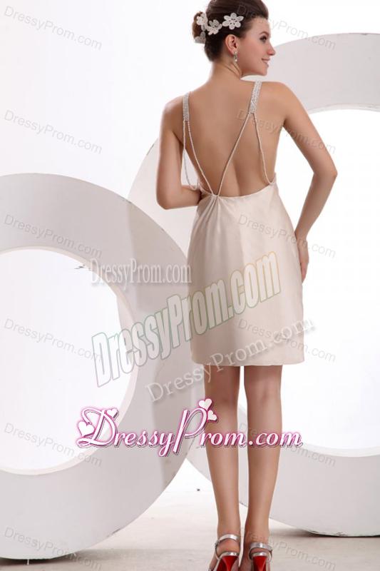 Champagne Column Straps Backless Prom Dress with Beading