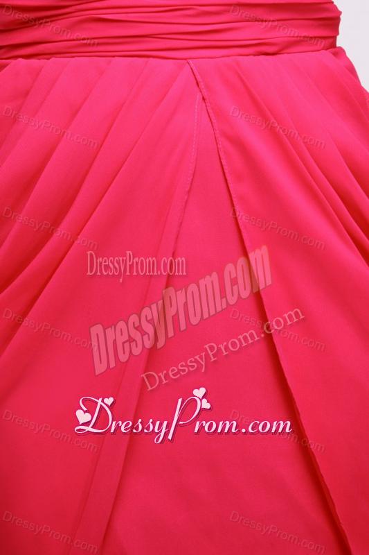 Corel Red One Shoulder Prom Dress with Ruches Mini-length