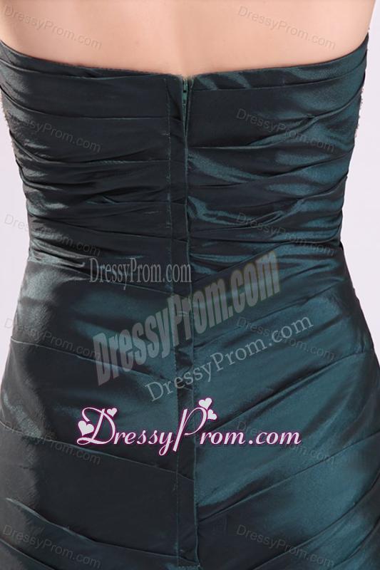 Dark Green Column Strapless Prom Dress with Beading and Flowers