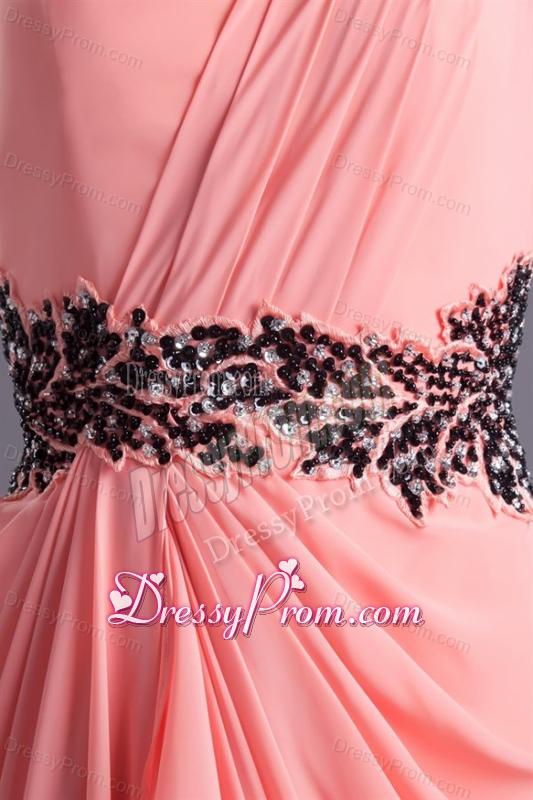 Elegant Column One Shoulder Chiffon Appliques Watermelon Prom Dress