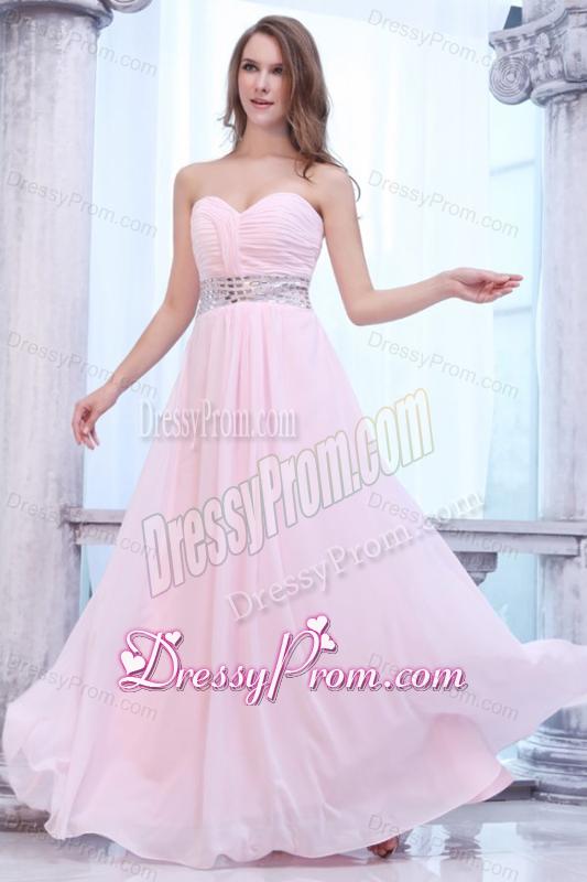 Empire Baby Pink Sweetheart Ruching Beading Chiffon Prom Dress