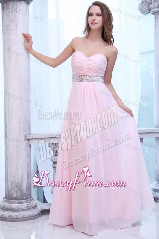 Empire Baby Pink Sweetheart Ruching Beading Chiffon Prom Dress