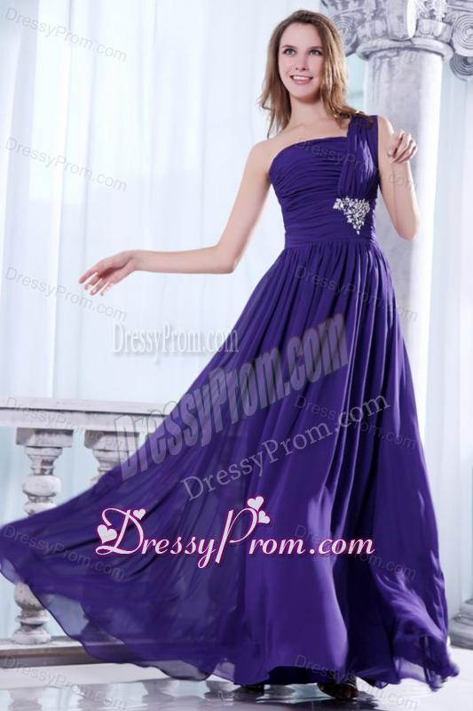 Empire One Shoulder Prom Dress with Beading and Ruching