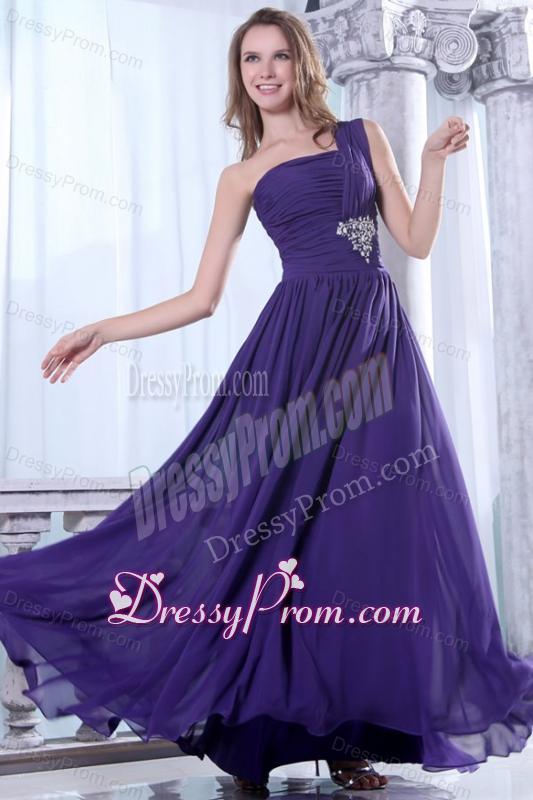Empire One Shoulder Prom Dress with Beading and Ruching