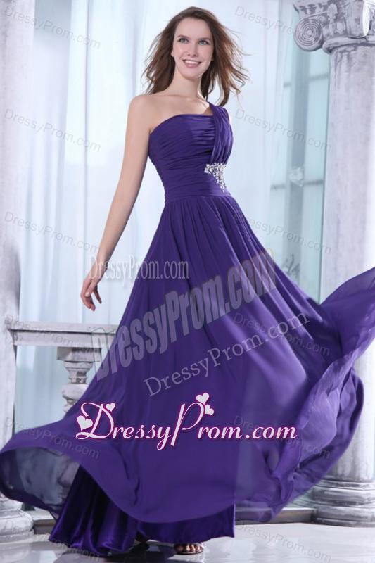 Empire One Shoulder Prom Dress with Beading and Ruching