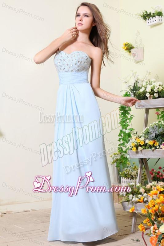 Empire Sweetheart Beading Light Blue Chiffon Prom Dress