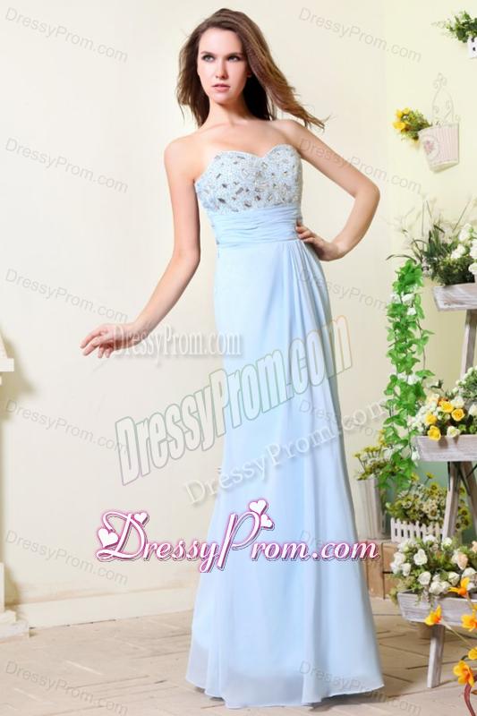 Empire Sweetheart Beading Light Blue Chiffon Prom Dress