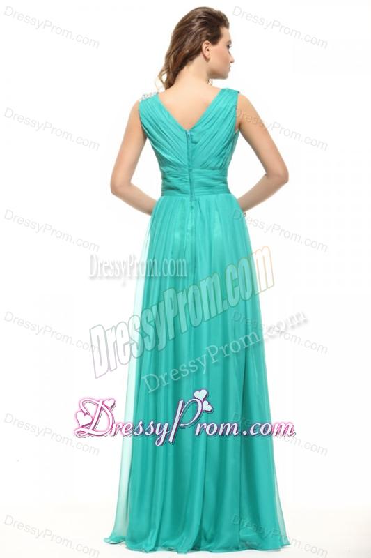 Empire V-neck Turquiose Chiffon Ruching 2014 Prom Dress