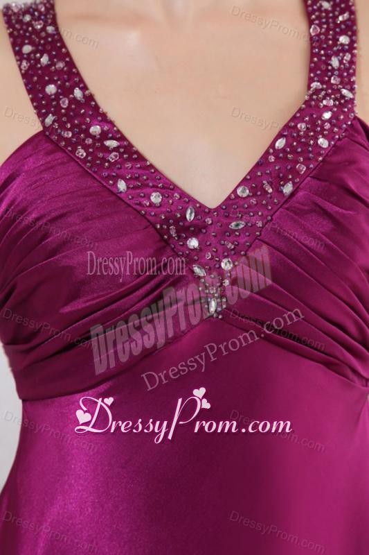 Fuchsia Beading Straps Short Prom Dress with Ruching