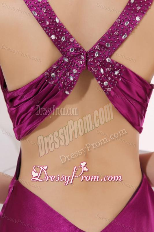 Fuchsia Beading Straps Short Prom Dress with Ruching