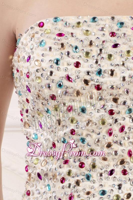 Mermaid Strapless Champagne Beading Court Train Prom Dress