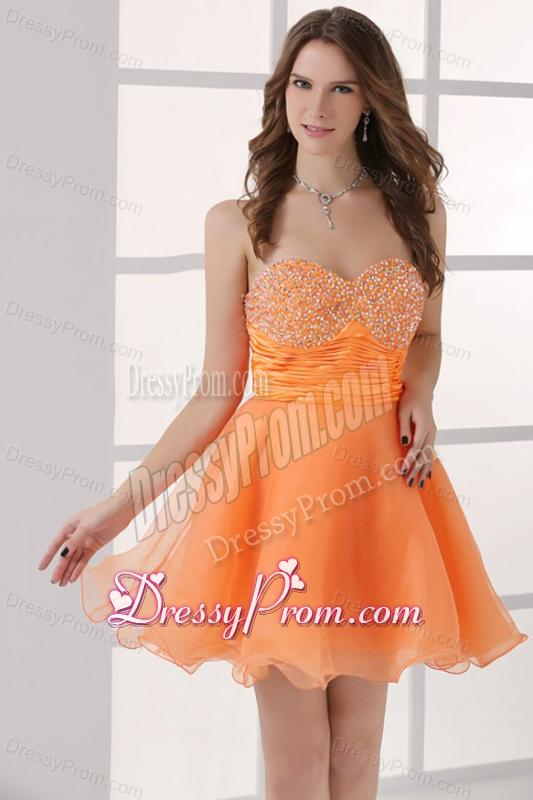 Orange Sweetheart Beaded Short Prom Dress Mini-length