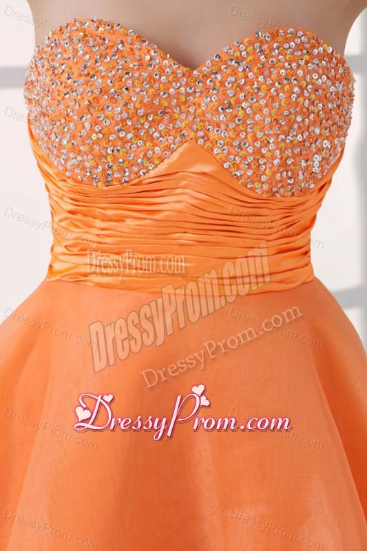 Orange Sweetheart Beaded Short Prom Dress Mini-length