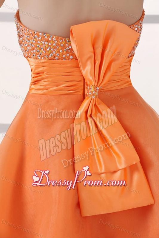 Orange Sweetheart Beaded Short Prom Dress Mini-length