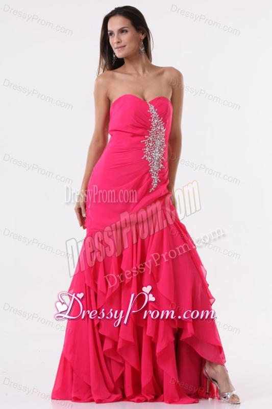 Pink Sweetheart High-low Prom Dress with Beading and Ruffles