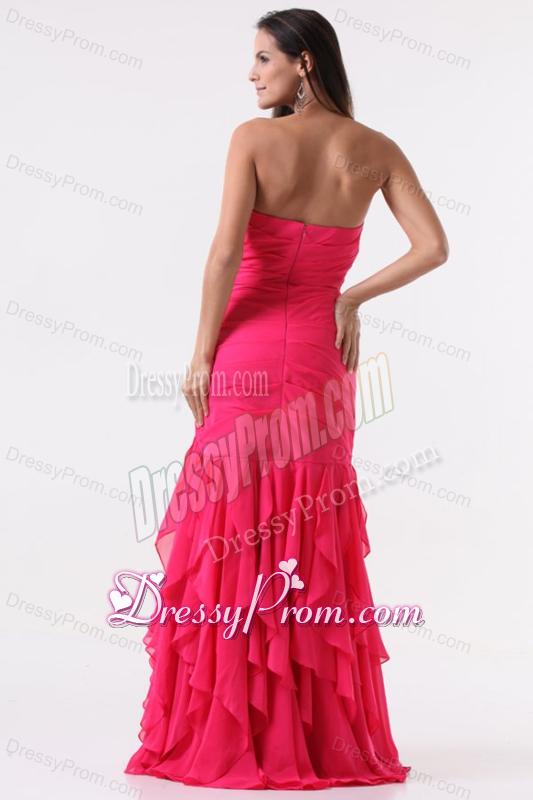 Pink Sweetheart High-low Prom Dress with Beading and Ruffles
