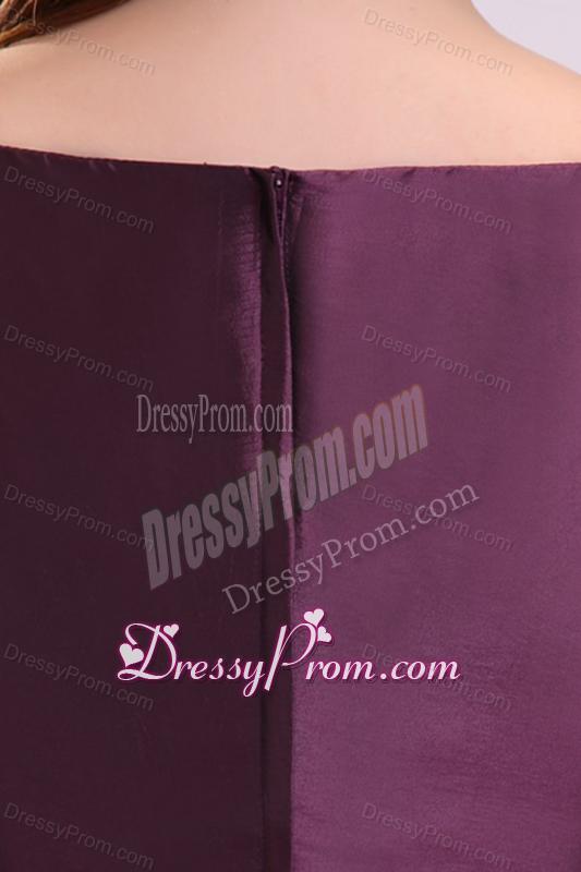 Purple A-line Scoop Tea-length Prom Dress with Beading