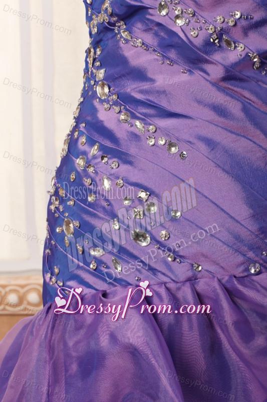 Purple Column Spaghetti Straps Prom Dress with Beading and Layers