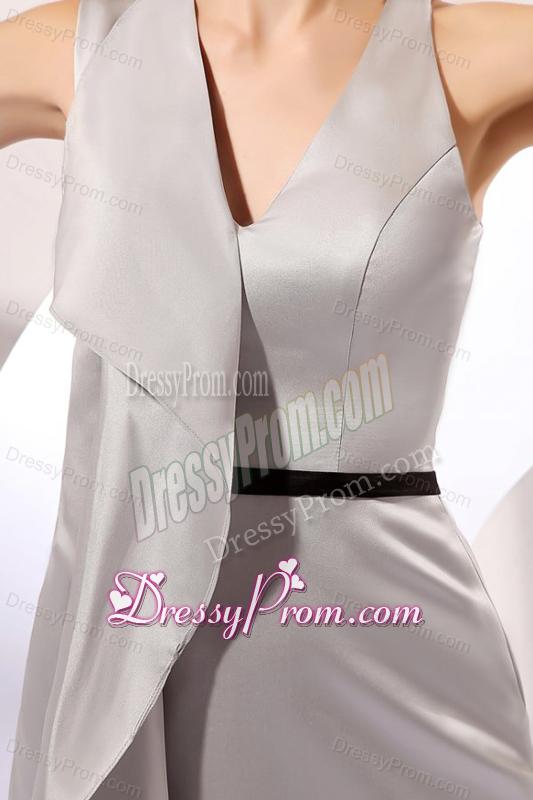 Sexy Column V-neck Mini-length Grey Prom Dress