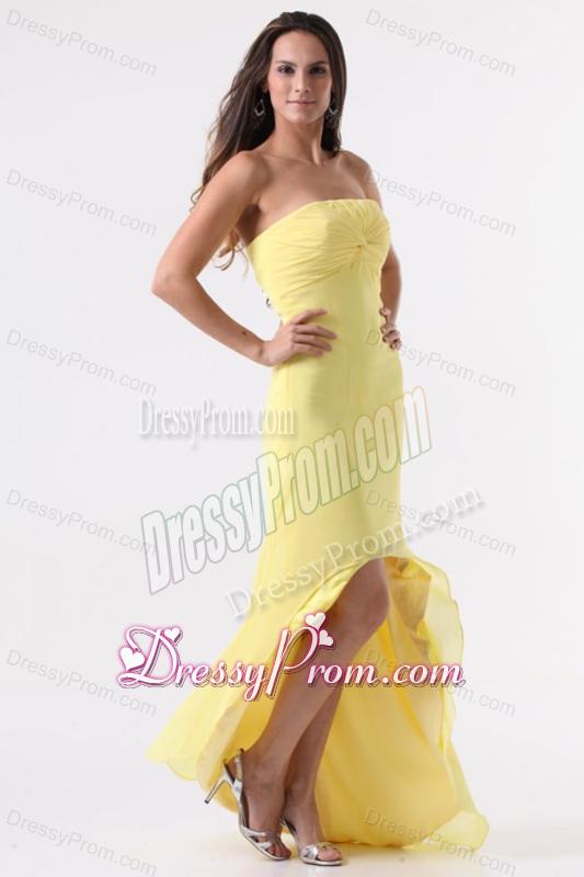 Simple Yellow High-Low Prom Dress with Strapless