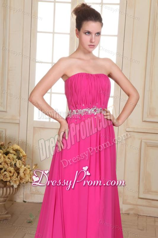 Beaded Decorate Waist Strapless Chiffon Empire Prom Dress with Silt