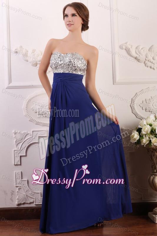 Blue Sweetheart Empire Chiffon Beaded Decorate Brust Prom Dress