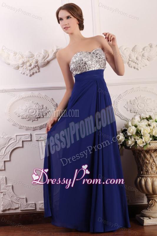 Blue Sweetheart Empire Chiffon Beaded Decorate Brust Prom Dress
