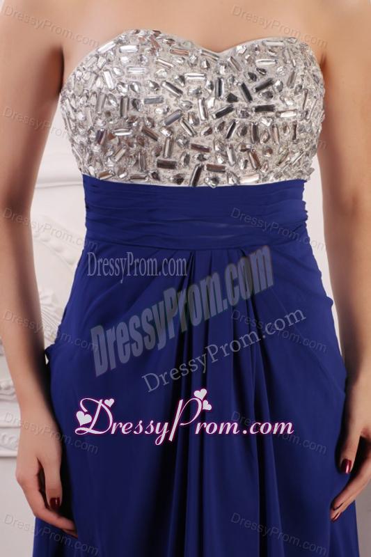Blue Sweetheart Empire Chiffon Beaded Decorate Brust Prom Dress