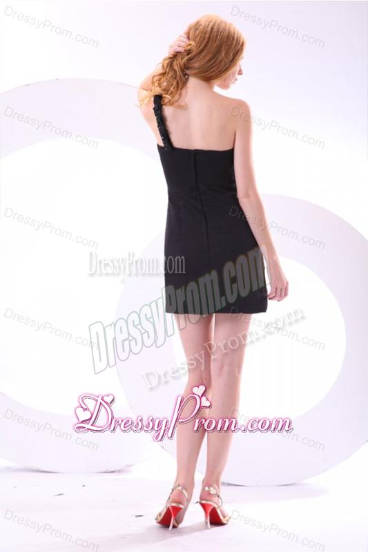 Column One Shoulder Hand Made Flowers Mini-length Black Prom Dress