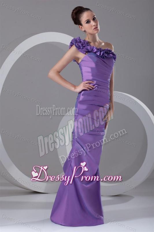 Column One Shoulder Ruching Taffeta Side Zipper Purple Prom Dress