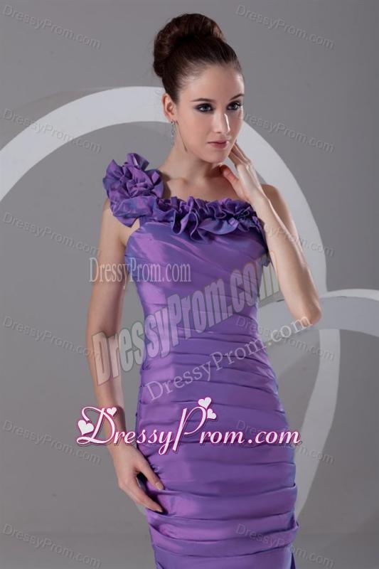 Column One Shoulder Ruching Taffeta Side Zipper Purple Prom Dress