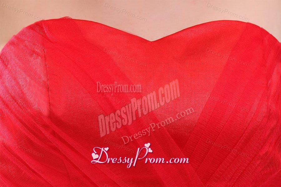 Cute Empire Sweetheart Red Floor-length Tulle Prom Dress with Ruching