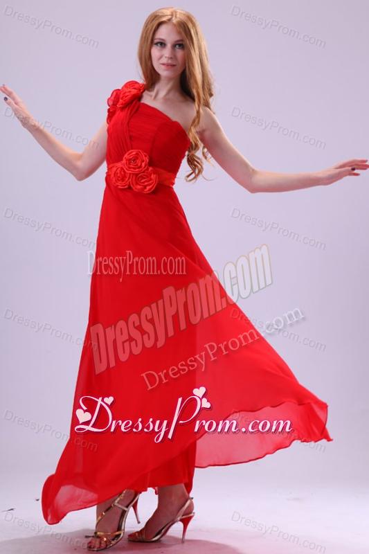 Discount Empire One Shoulder Red Ruching Chiffon Prom Dress