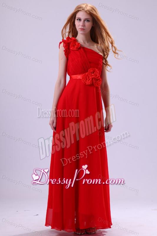 Discount Empire One Shoulder Red Ruching Chiffon Prom Dress