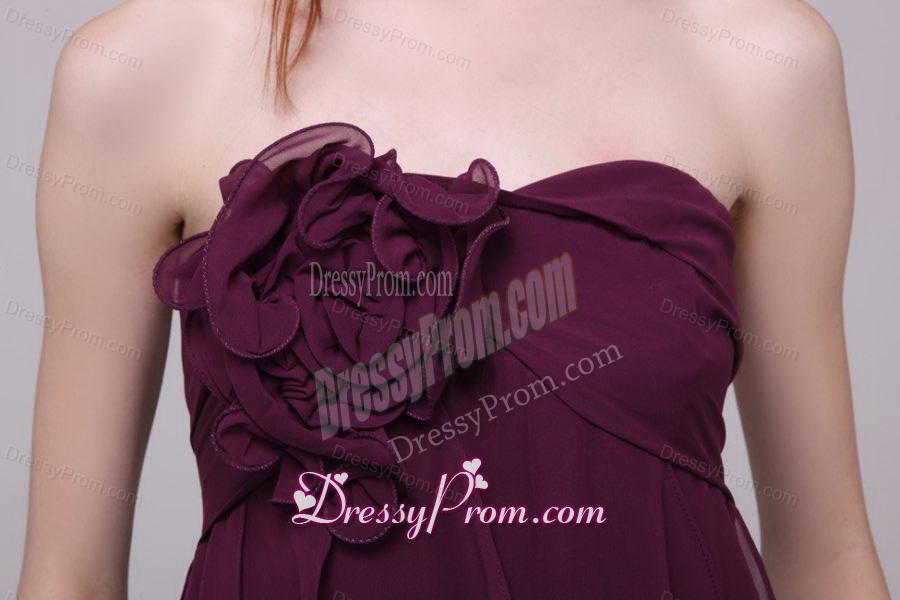 Drak Purple Strapless Hand Made Flower Short Prom Dress