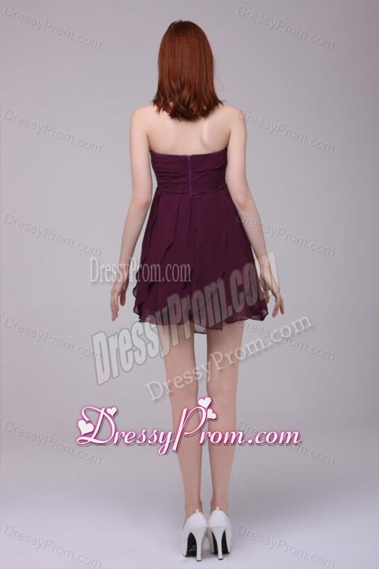 Drak Purple Strapless Hand Made Flower Short Prom Dress