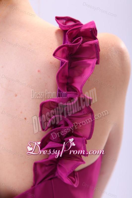 Empire One Shoulder Ankle-length Chiffon Purple Beading Prom Dress