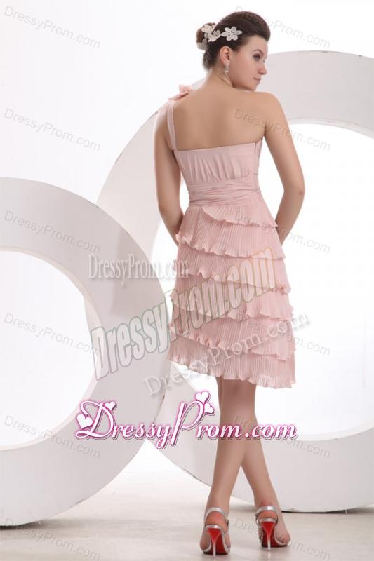 Empire One Shoulder Hand Made Flower Ruffled Layers Prom Dress