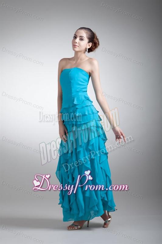 Empire Scoop Ankle-length Chiffon Aqua Blue Ruffles Prom Dress