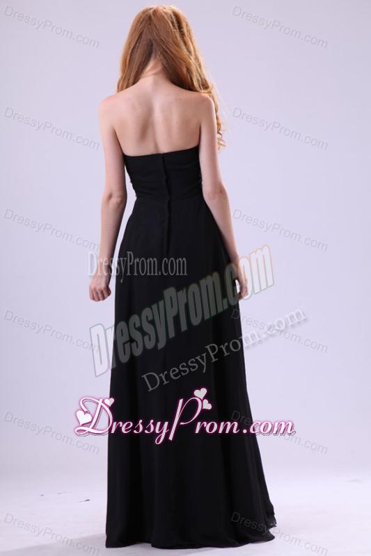 Empire Strapless Black Beading Floor-length Chiffon 2014 Prom Dress