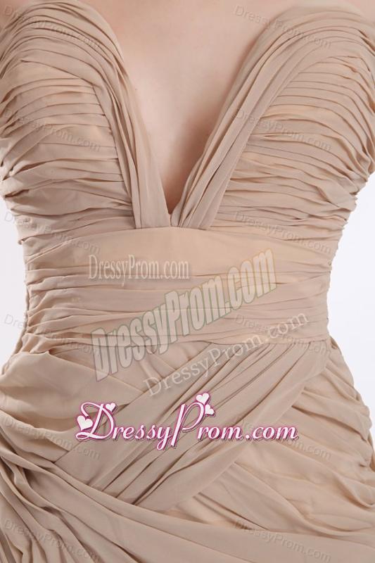 Empire Sweetheart Champagne Ruching Chiffon Brush Train Prom Dress