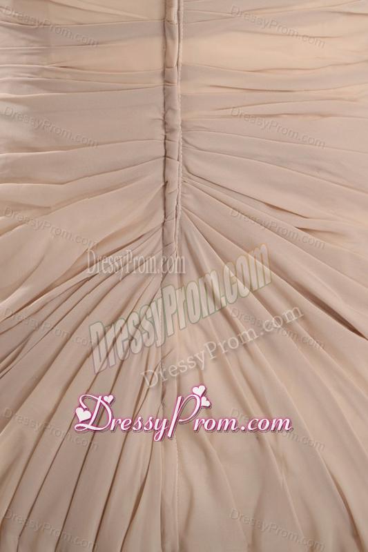 Empire Sweetheart Champagne Ruching Chiffon Brush Train Prom Dress