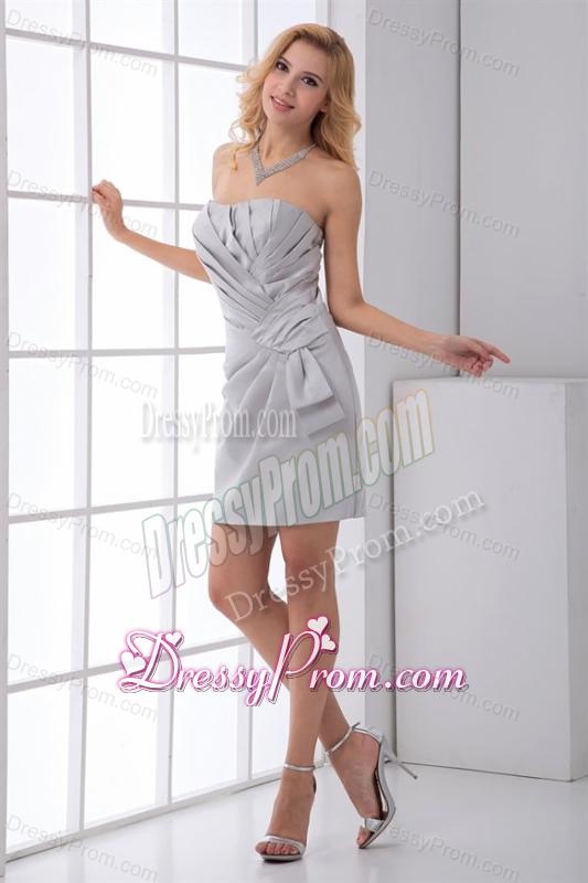vGrey Column Sweetheart Mini-length Ruching Prom Dress